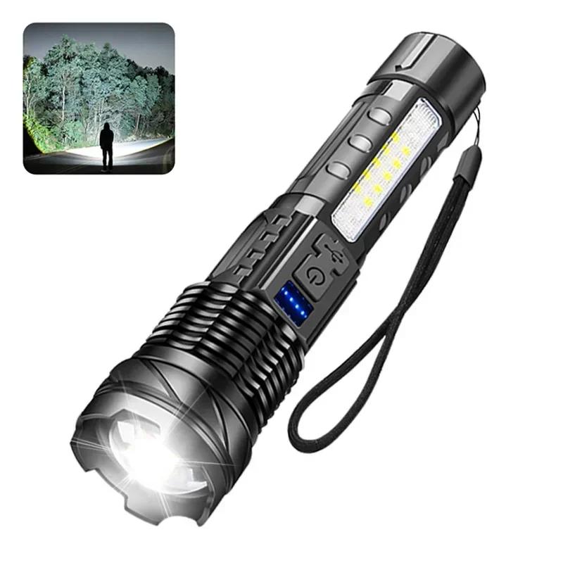 Strong Light LED Flashlights Telescopic Zoom Tactical Torch Type-c Rechargeable Portable Spotlight Long-Range Camping Flashlight