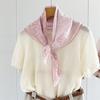 111 mulberry silk georgette square scarf, handmade curled pink camellia print light and breathable silk scarf women's batch