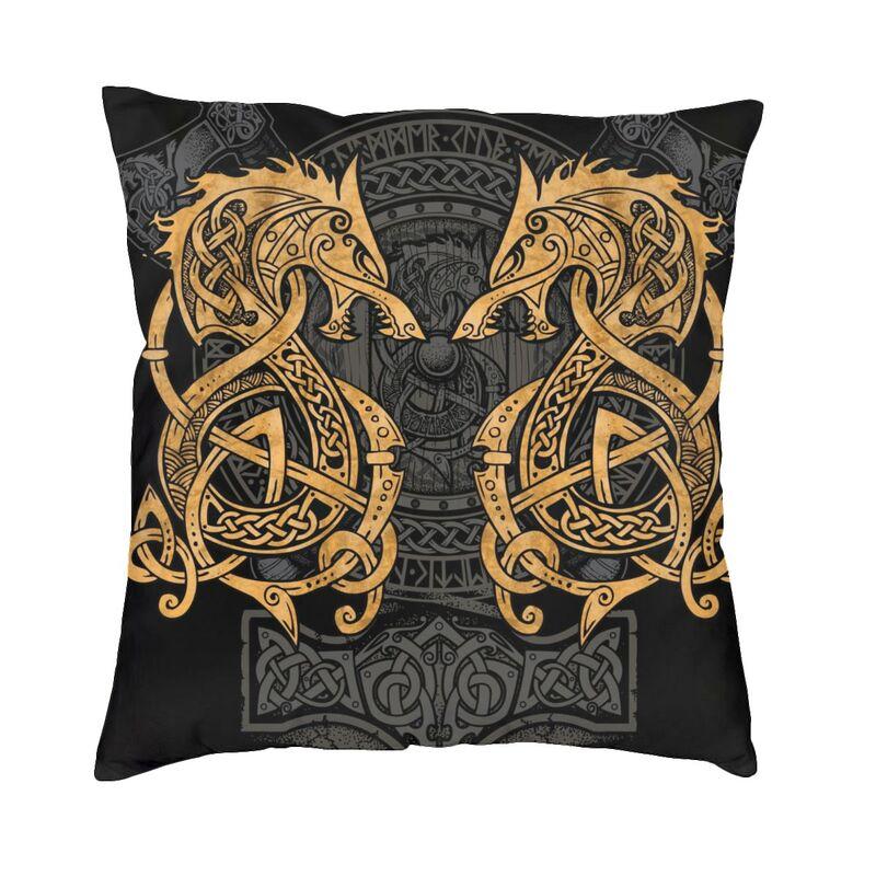 Viking Valhalla Fenrir Modern Pillow Cover Decoracion Salon The Nordic Monster Wolf Odin Cushions For Sofa Peach skin 18*18(CM)-1Pcs