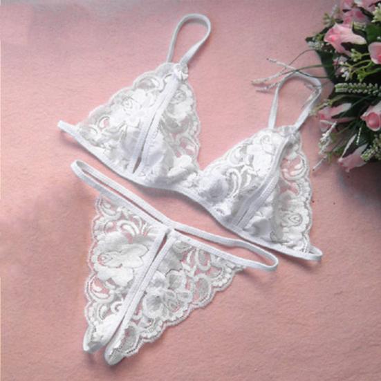 2 Pcs/Set Sexy Underwear Hollow Out Lace Solid Color Wireless Unpadded Open