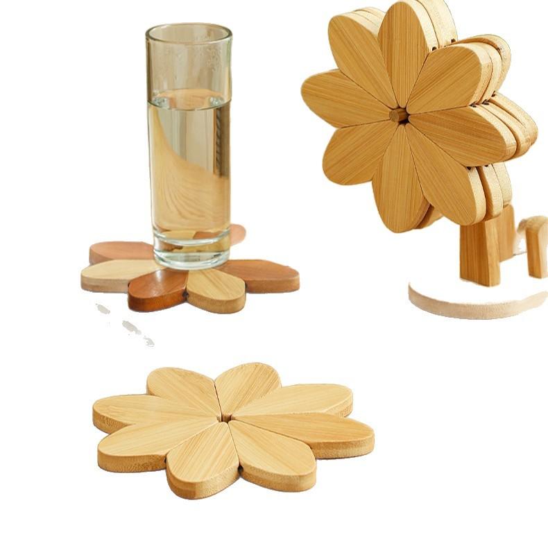 Windmill Foldable Wooden Trivet Creative Heat Resistant Pad for Hot Dishes Pots Bowls Cups Table Mat