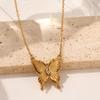 Elegant Butterfly Necklace - Gold-Plated Stainless Steel with Diamond Accents, Two-tone Design