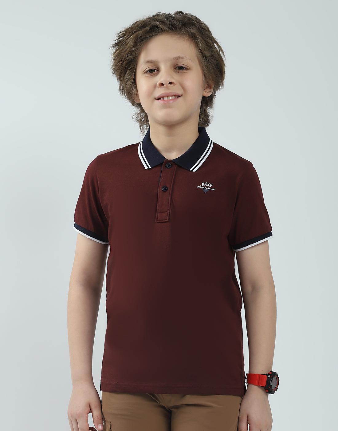 MONTE CARLO Heren Regular Fit Effen Polo T-shirt met Halve Mouw 9-10 Years framboos