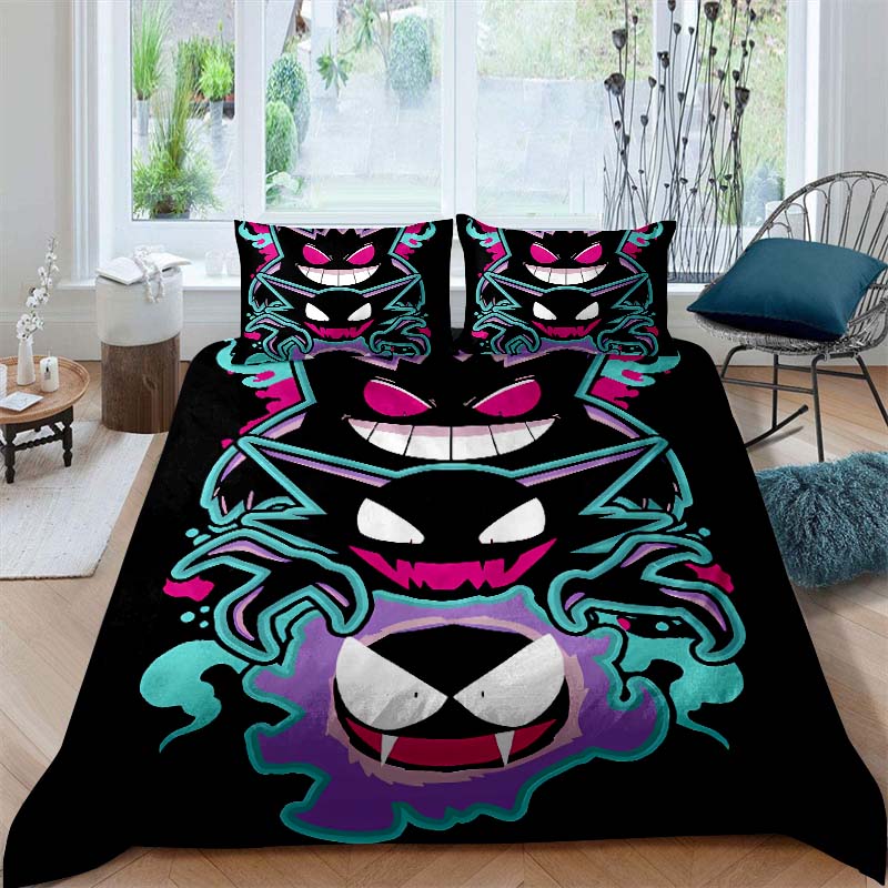 CustomizableAnime Gengar Printed Bedding Set 3 Piece Soft Microfiber Duvet Cover Set Teens Game Room Decor No Sheet No Filling