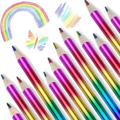 5/10 Pcs Rainbow Colored Pencils, 4 Color In 1 Pencil .Suitable for Schools, Students, Sketching, Doodling, Coloring, Painting.