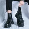 Men's Martin Boots Large Size High-top Thick-soled Lace-up Tooling Short Boots Heightened Wear-resistant British Style Retro Leather Boots Men