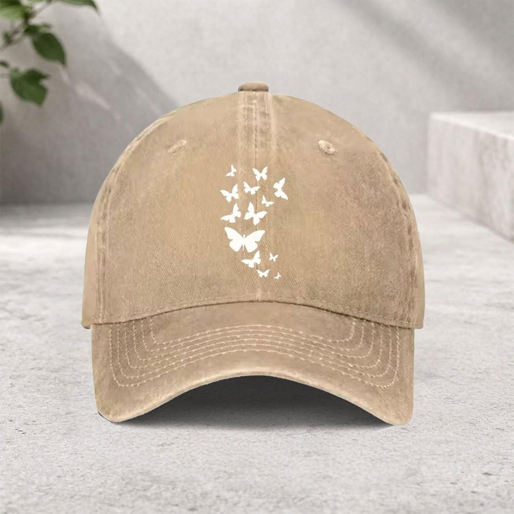 Butterfly Washed Baseball Cap Unisex Cotton Adjustable Vintage Streetwear Outdoor Sports Hat