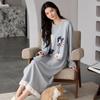 Spring And Autumn Cotton Long-Sleeved Pajamas Pajamas Women'S Thin Loose And Cute Cartoon Medium And Long Loungewear