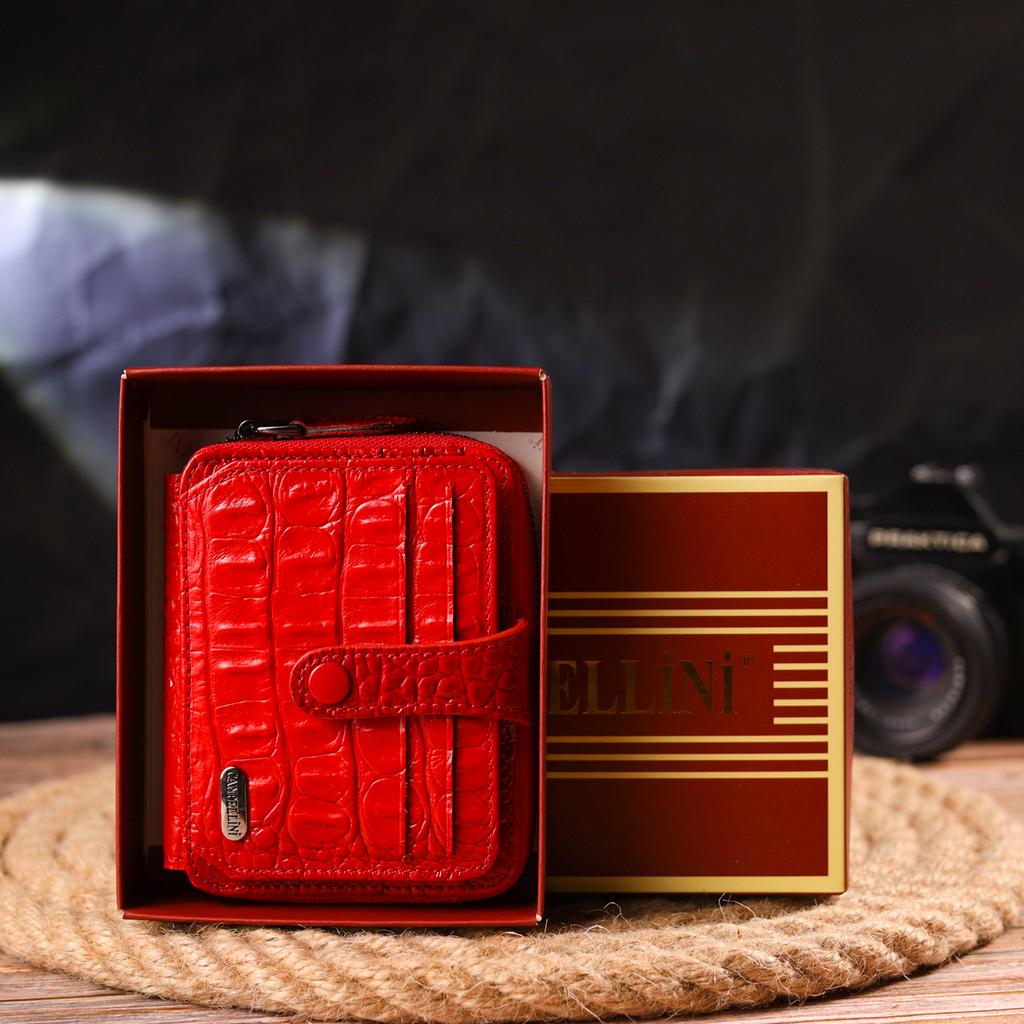 Original Women's Purse Made of Genuine Textured Leather CANPELLINI Wallet 21489 Red