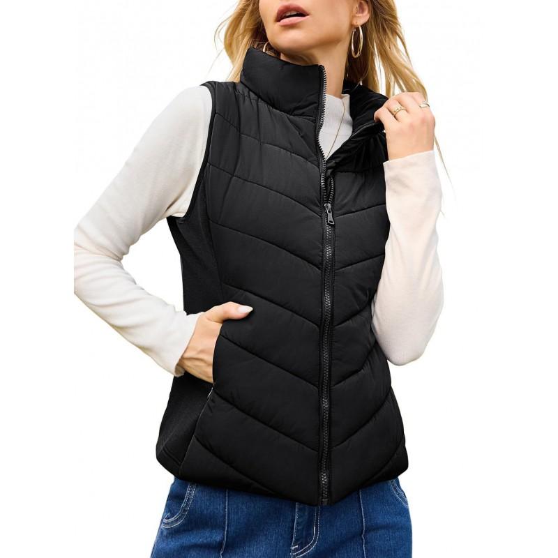 Womens Padded Vest Jacket Stand Collar Warm Cotton Sleeveless Coat Casual Winter Outerwear