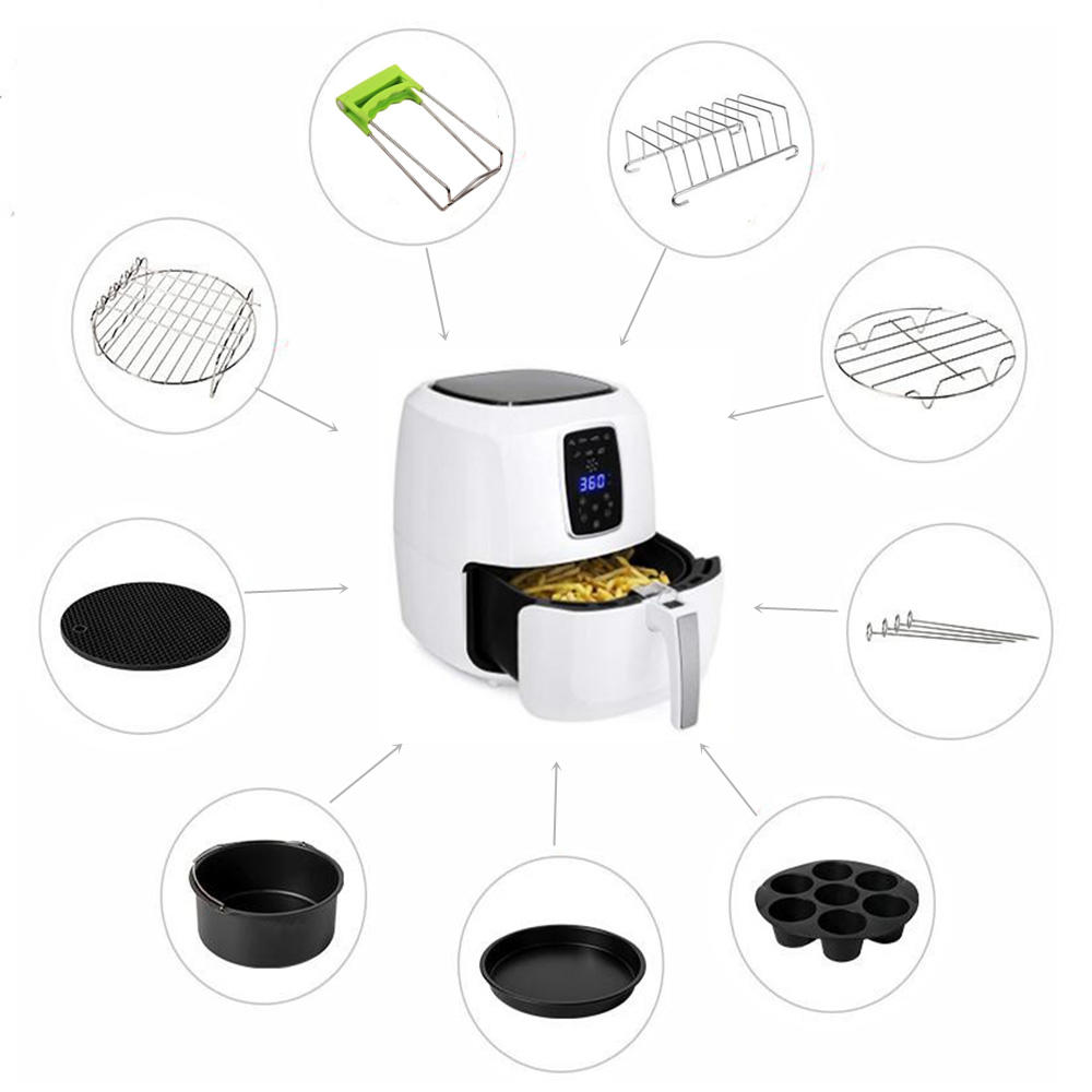 Air Fryer Accessories 7 Inch Universal Stainless Steel Rack Round Square Pan Silicone Mat Baking Mold 3.7 - 5.8QT All Airfryer
