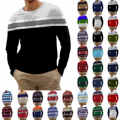 Men's Fashion Casual Stripe Printed Long Sleeve O-Neck Shirts Tops Blouse