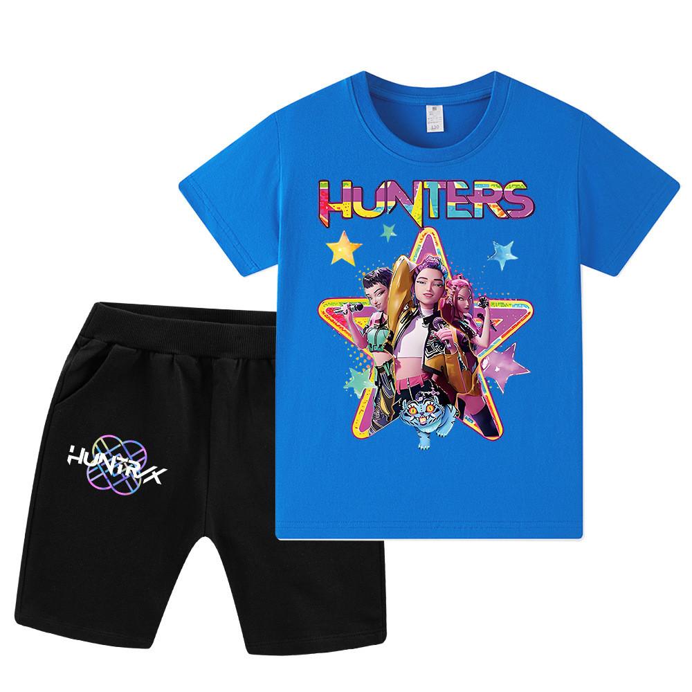 WA1197 Kids Boys Girls Kpop Rumi Zoey Mira Print Short Sleeves T-shirt Shorts Pants Sets