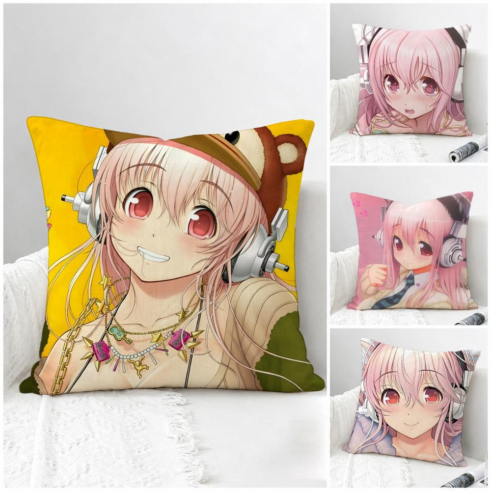 Game Super Sonico Cushion Cover Natural Linen Pillowcase Set AllinOne Decor for Sofa Bedroom Chair