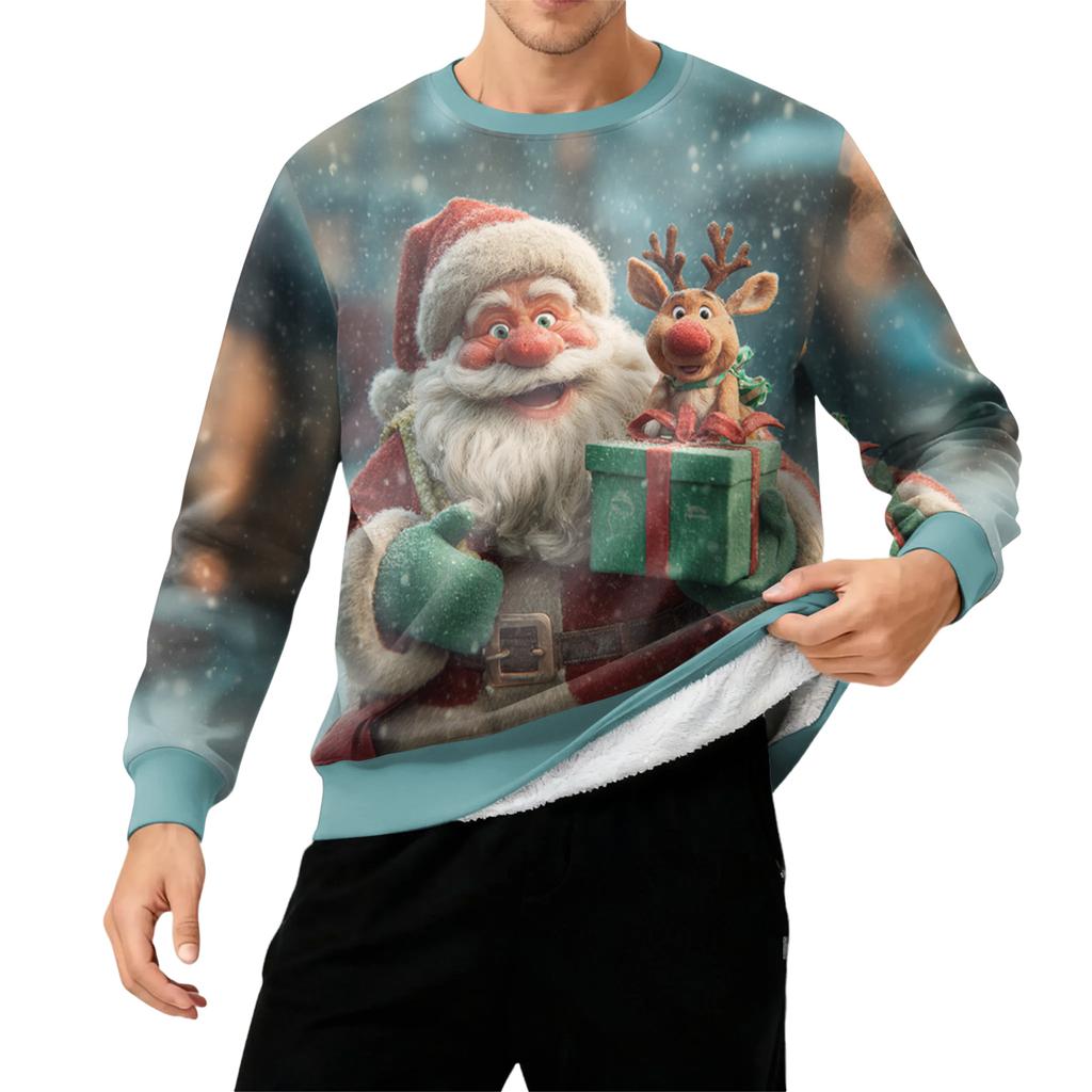 Herren Rundhals Fleecegefüttert Dick Einfarbig Sweatshirt