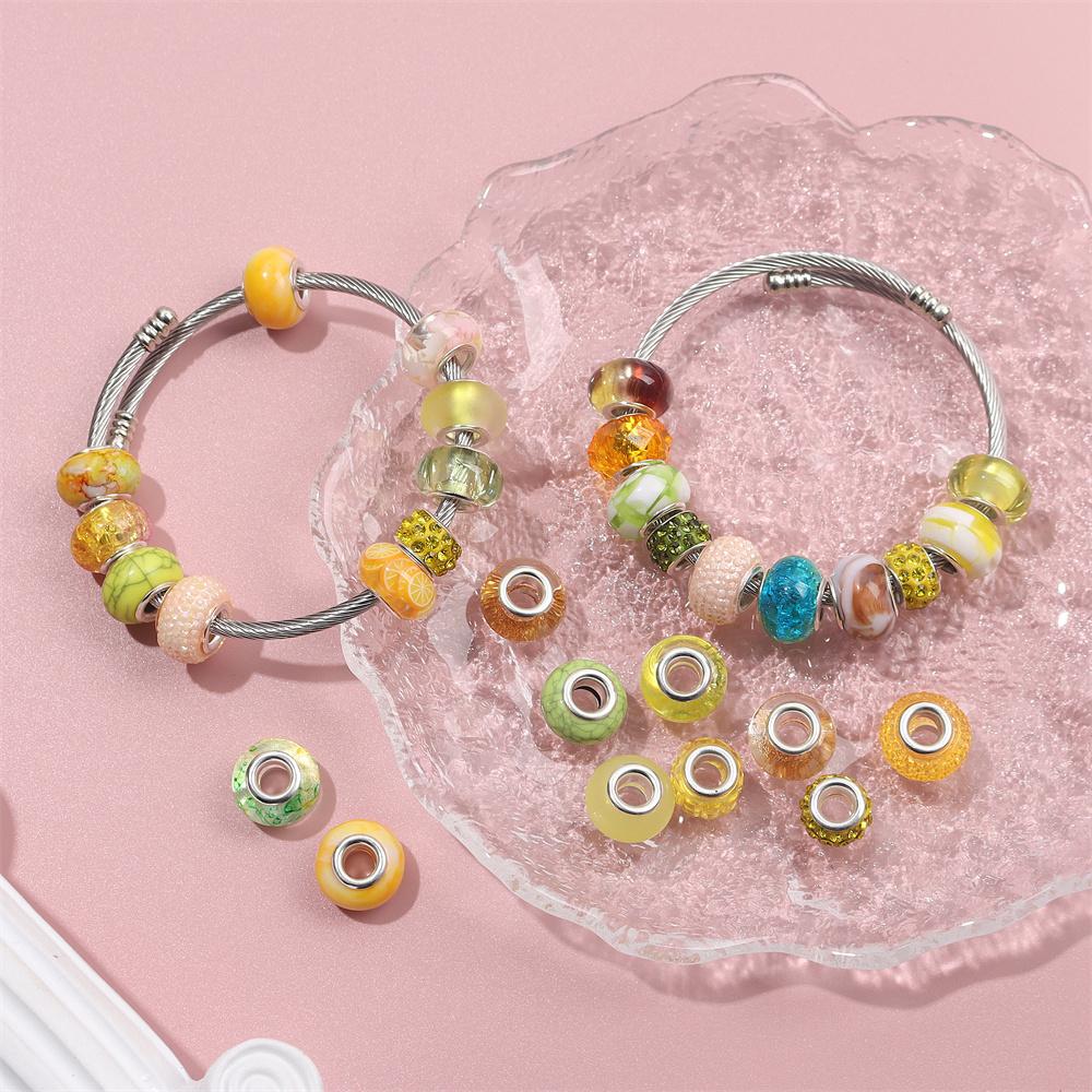 30/50/100pcs Various European Style Macroporous Resin Spacer Beads, Yellow Light Colored Beads, Craft Beads, DIY Bracelet Jewelry Making