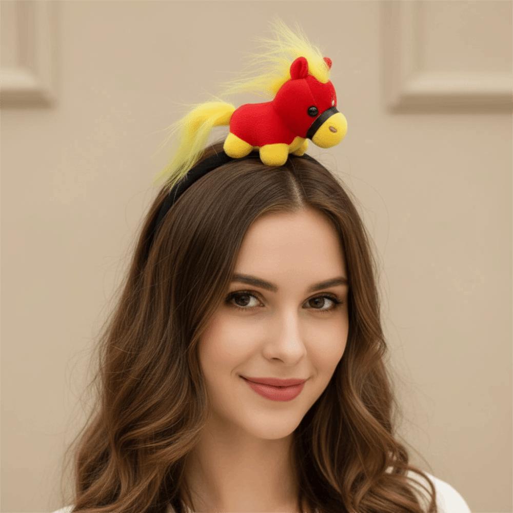 Cartoon Horse Hair Hoop Pony Plush Horse Headband Cute New Year Headband  Photo Prop