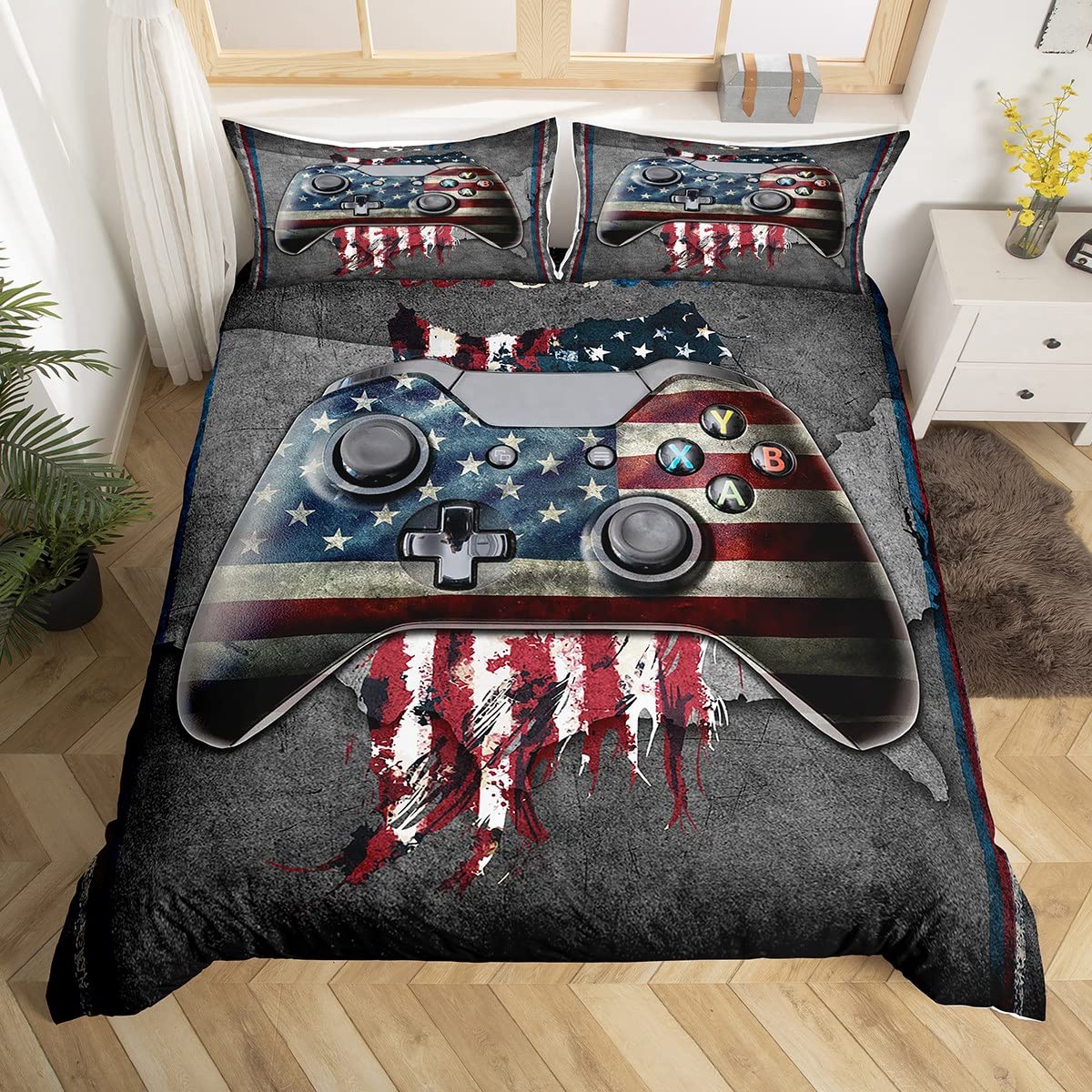 

Video Games Bedding Set 3D Headset Headphones Gamer Gamepad Duvet Cover Set,Boys Music Quilt Set,Gaming Controller Bedroom Decor EU single(135x200cm)