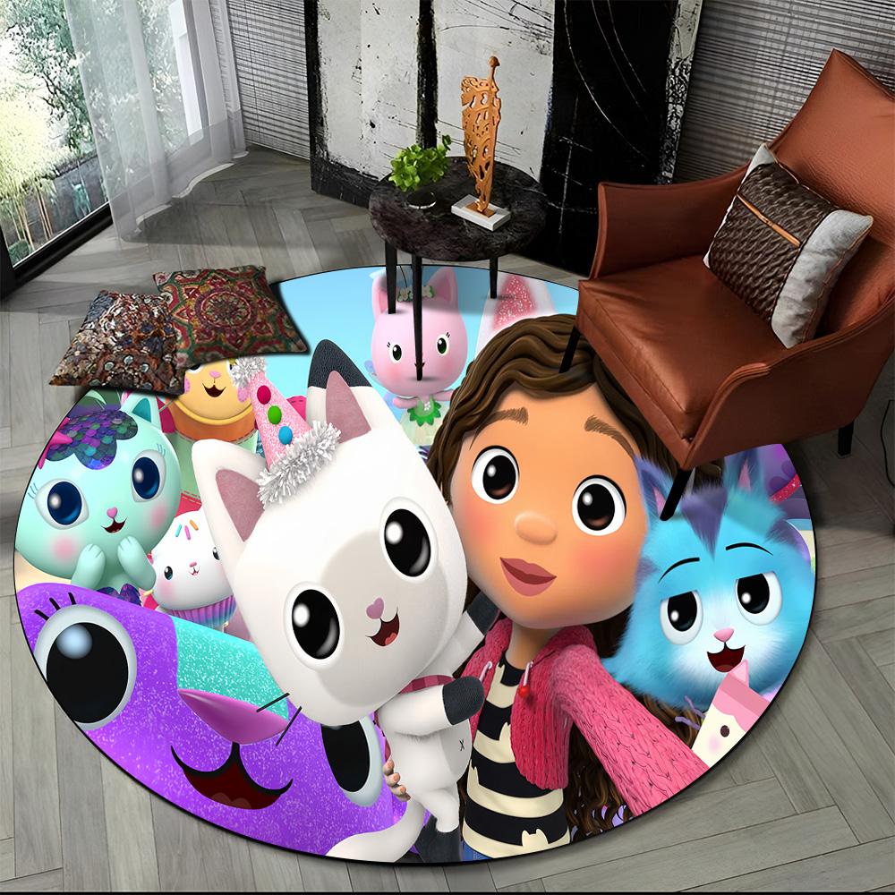 Tappeto Rotondo Tondo Cartone Animato 3D Carino Casa delle Bambole di Gabby Ragazza, Tappeto per Soggiorno Camera da Letto Divano Stanza dei Giochi Decorazione, Tappetino Antiscivolo per Bambini