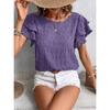 Women's Textured Ruffle Short Sleeve Blouse Summer Crew Neck Tops Dressy Casual Loose Fit Tee Shirts Beach Clothes