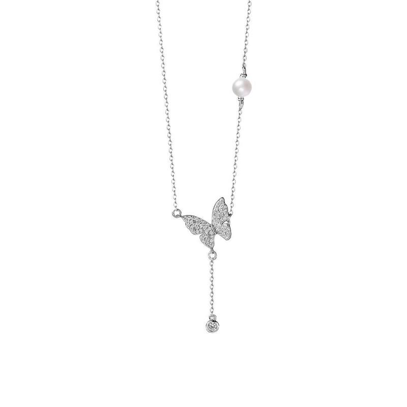 Butterfly Tassel Necklace Women Luxury Clavicle Chain Dainty CZ Pendant Ins Style