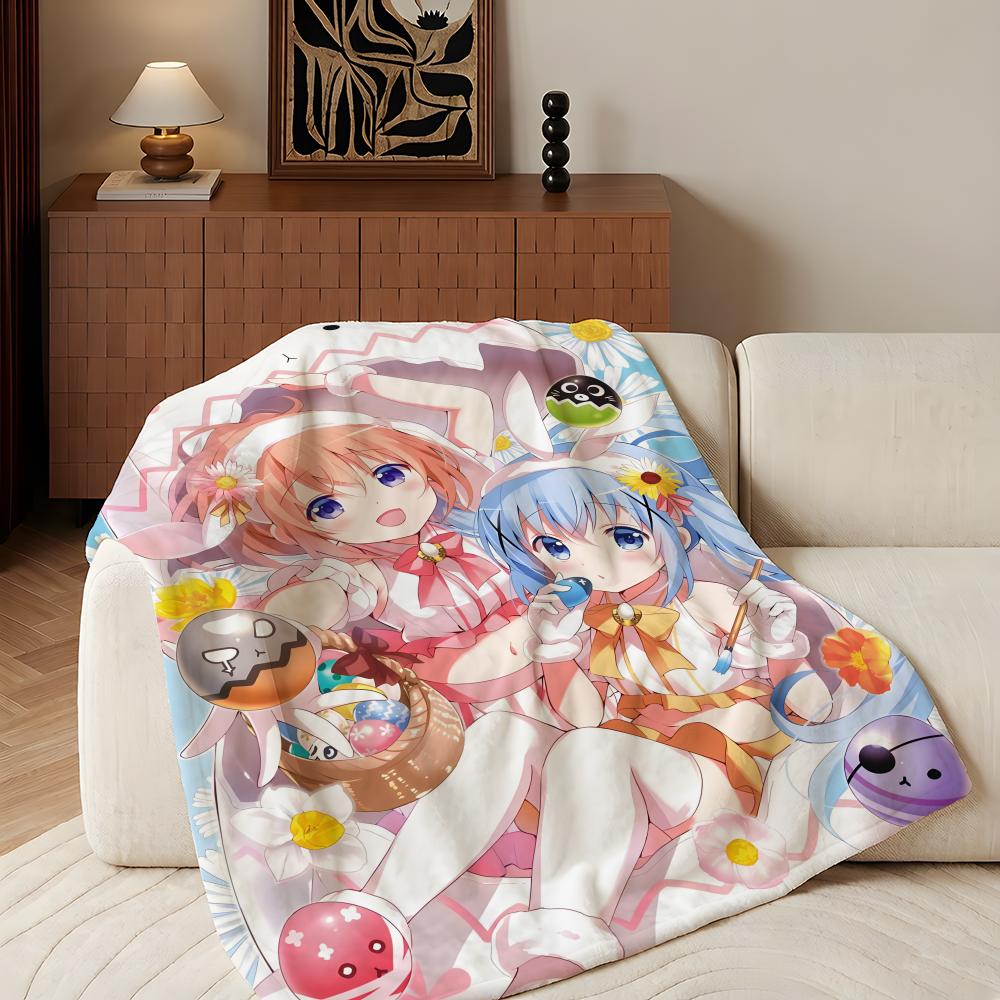 Anime I-Is t-the O-Order a-a R-Rabbit Throw Flannel Throw Blanket, Lightweight Cozy, Durable Washable cute Cool