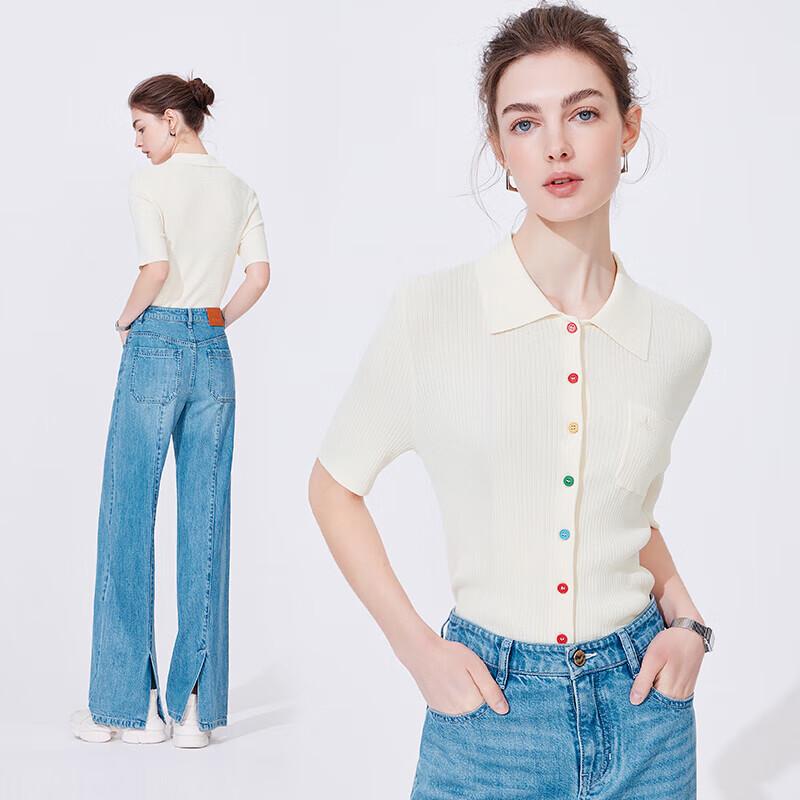 Navigare Women's Lapel Mid-Sleeve Slim Knit Cardigan