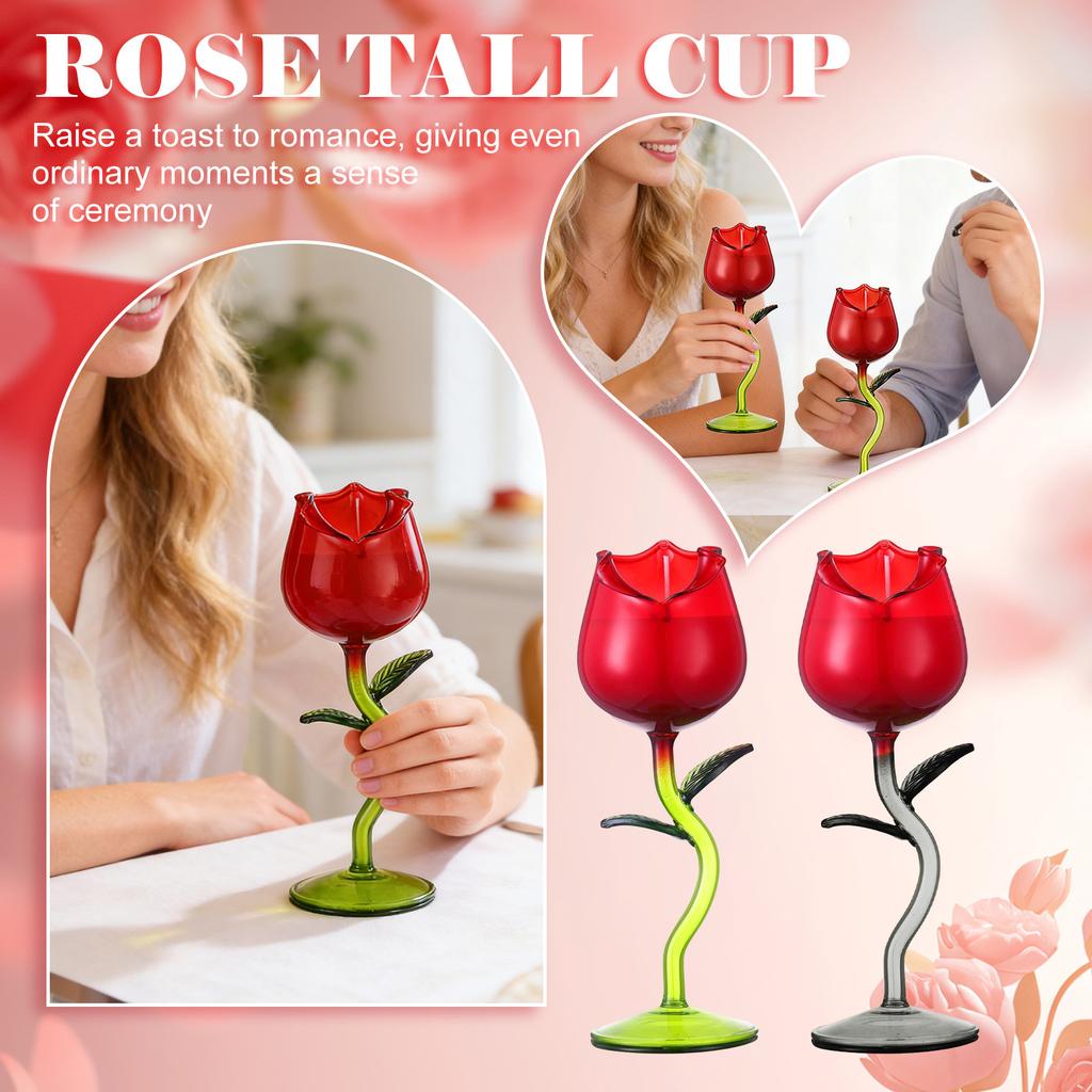 Rose Shaped Glasses,Elegant Decorative Rose Glass& Cocktails,with Rose Branch Handle,for Wedding,Anniversary
