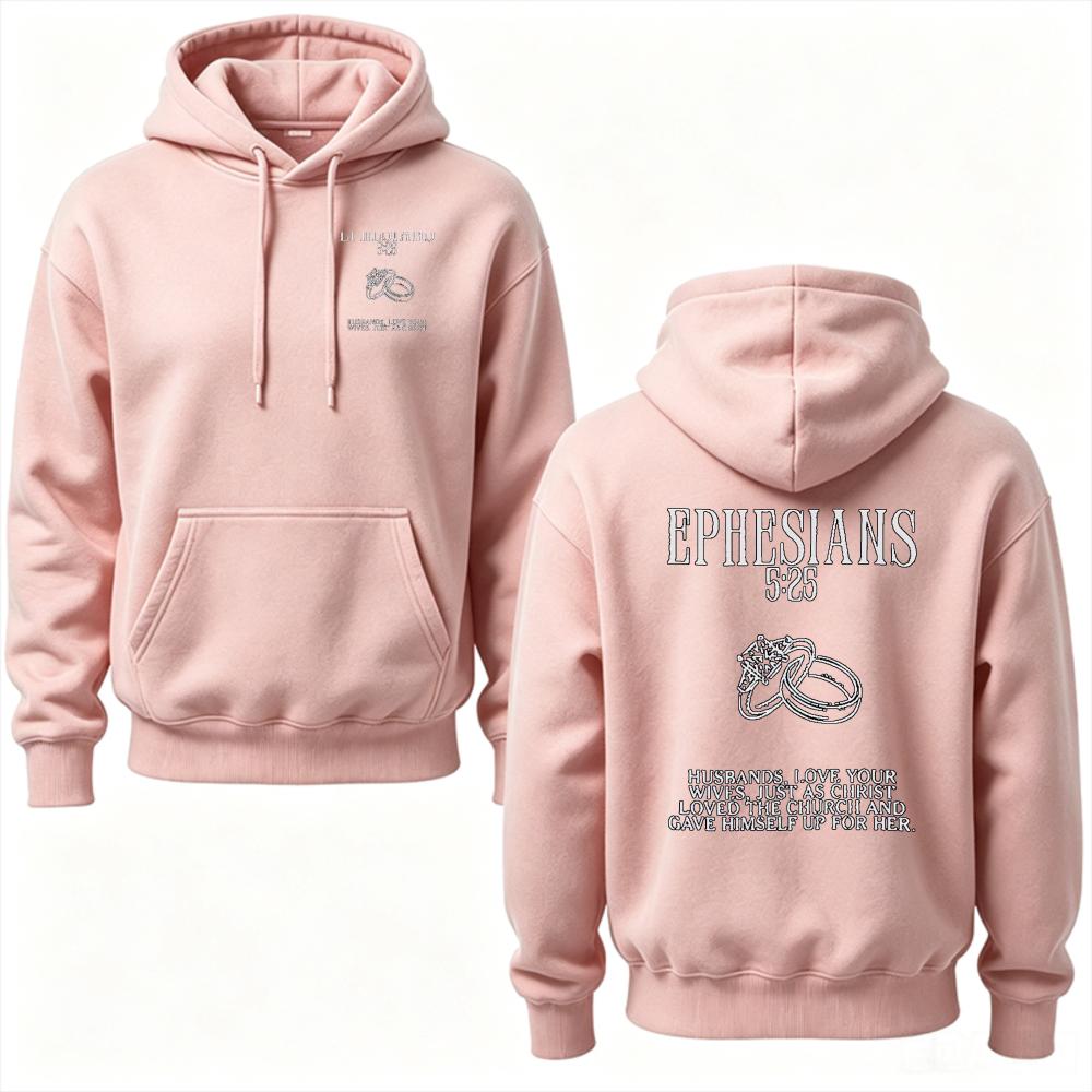 Matching Couple Hooded Ephesians 5:25 Bible Verse Wedding Ring Graphic Hooded Sweatshirt Christian Religious Marriage Lover Gift