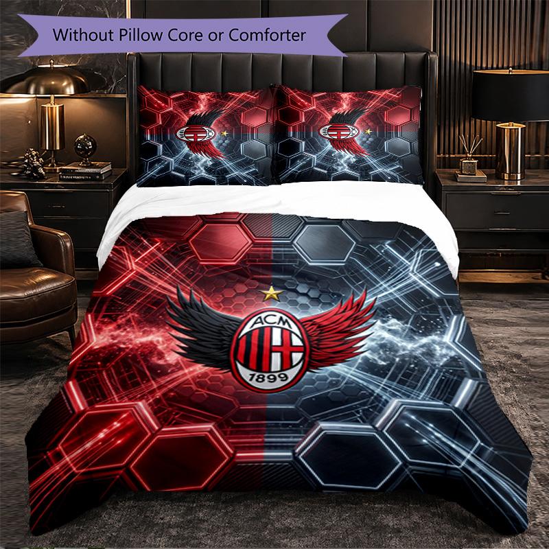 Set Lenzuola AC Milan Modello 3 Pezzi Morbida Copripiumino in Microfibra con Federe per Camera da Letto