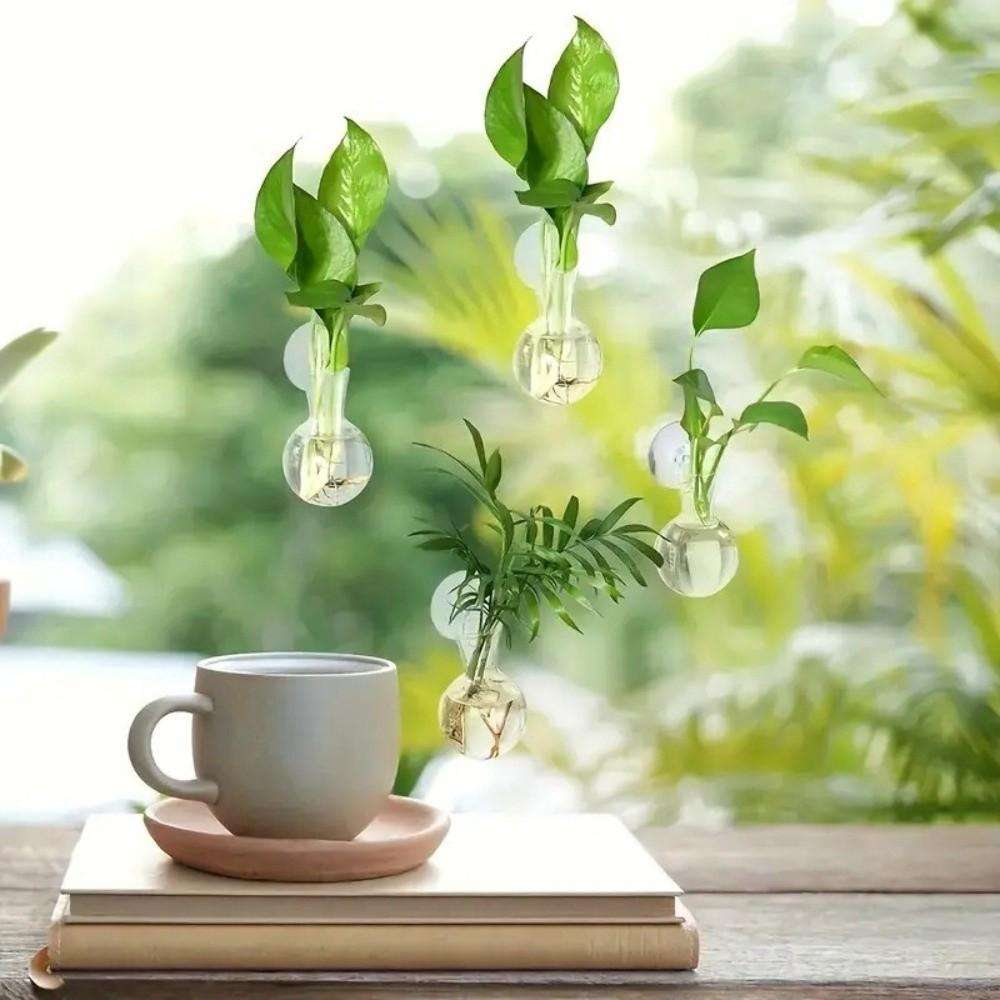 4pcs/set Self-Watering Plant Hydroponic Vase with Suction Cups Mini Flower Pot Window