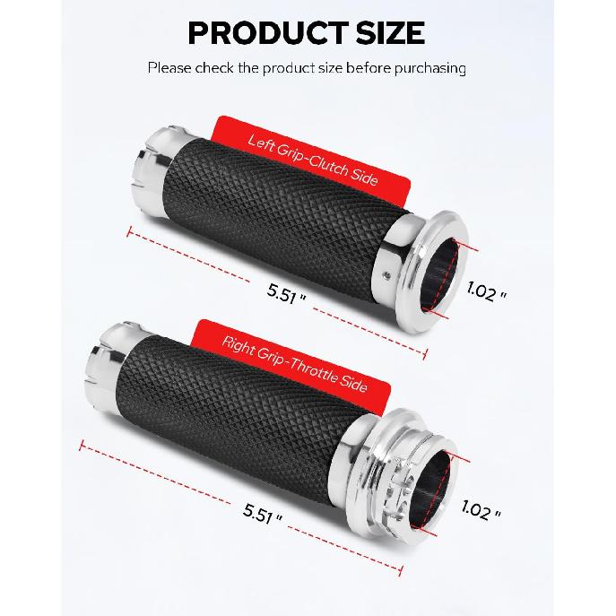 Benlari Chrome 1 Inch Motorcycle Hand Grips Handlebar Grips Cable Throttle Compatible For Harley Davidson Sportster Touring Dyna Softail Street Glide
