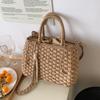 Bolso de Paja Tejida de Gran Capacidad para Verano Estilo Francés Fashi Borla Vacati Bolsos Cruzados Vintage Versátil Bolso de Mano Casual