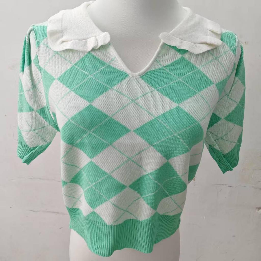 Korean Heart-Pattern Diamond Knit Sweater by Jung Soo Yeon 2025 - Summer Trend