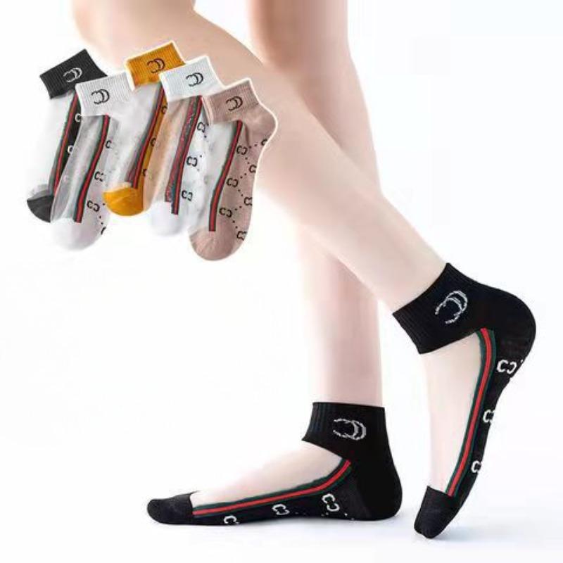 5 Pairs of Boat Socks, Women's Short Socks, Spring and Summer, Shallow, Non-falling Heel Socks, Embossed Style Short Socks