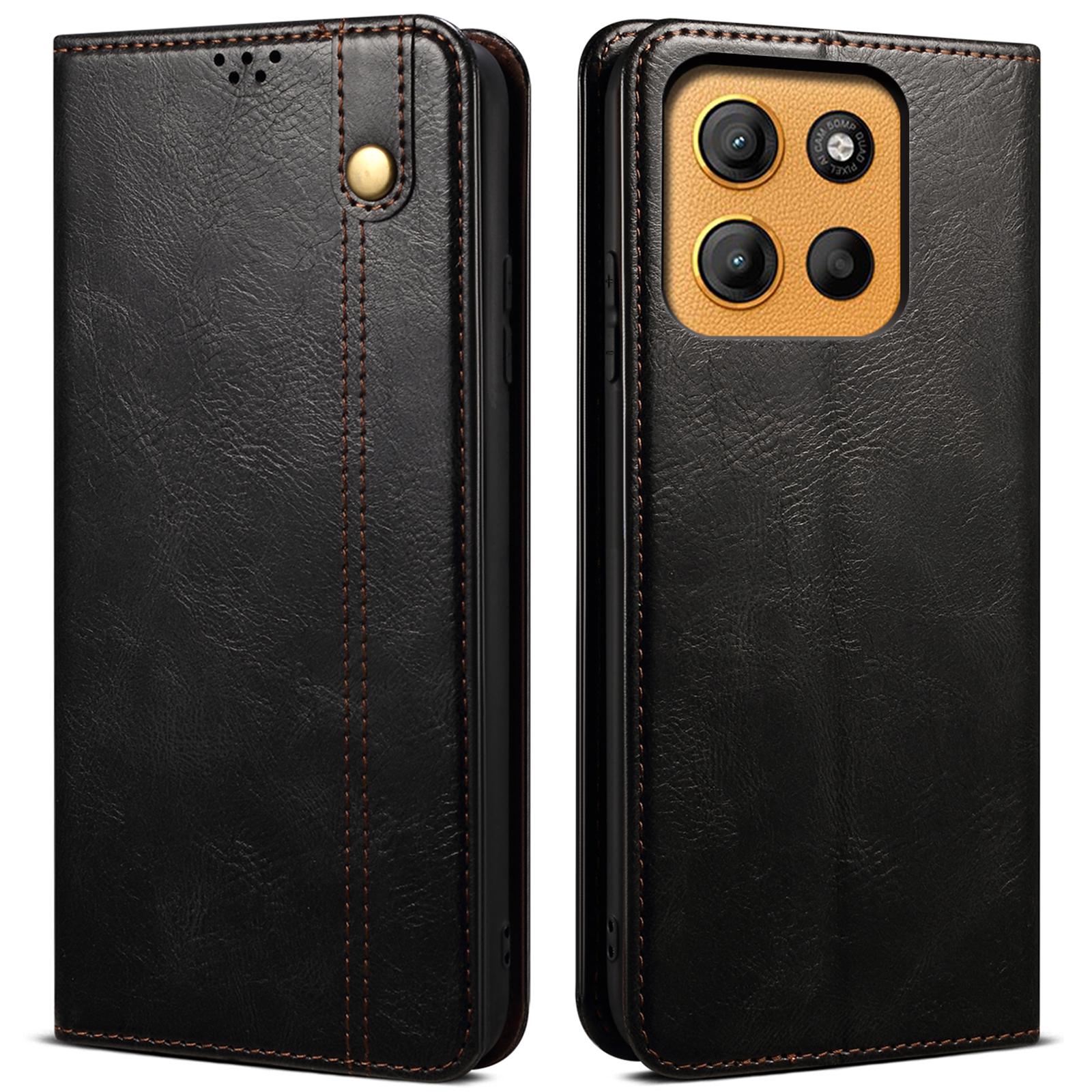 

Для Motorola Moto G15 4G Чохол Текстура Crazy Horse Воскова Шкіра Гаманець Підставка Чохол для Телефону Black