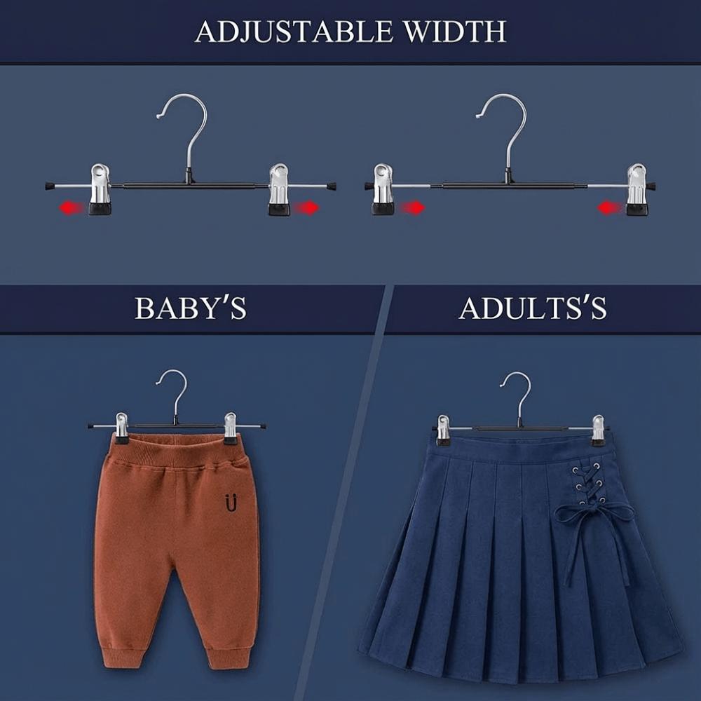 Durable Adjustable Pants Hangers with Clips Non-Slip No Trace Clothes Clip Windproof Skirt Hangers