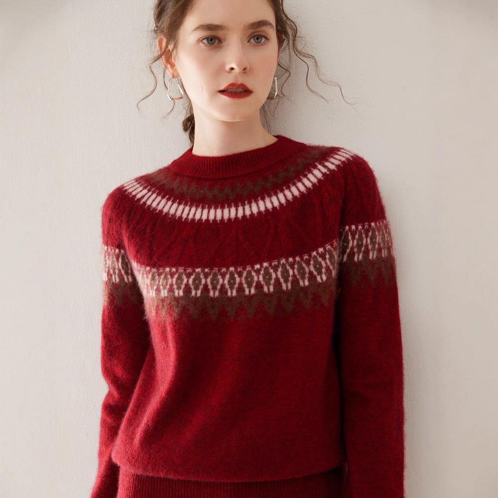 2024 A/W Women's Cashmere Knitwear: Long Sleeve Loose Jacquard Sweater - Soft, Comfortable, Versatile