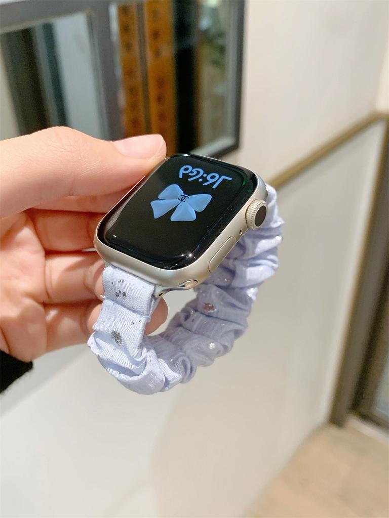 Soft Cute Ice Silk Stripe Elastic Hair Tie Strap for Apple Watch Band Series 11/10/9/8/7 SE Ultra Wrist Bracelets for iWatch 49/46/45/44/42/41/40/38mm