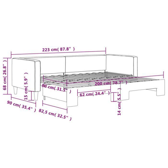 VidaXL Lit de jour avec lit gigogne noir 80x200 cm tissu 3196575