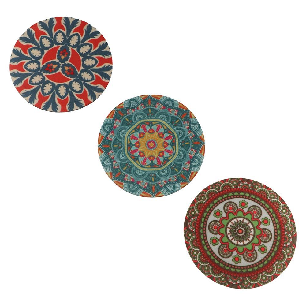 3PCS Rubber Mandala Coaster Cup Pad Cup Mat Table Pad Placemat  Kitchen