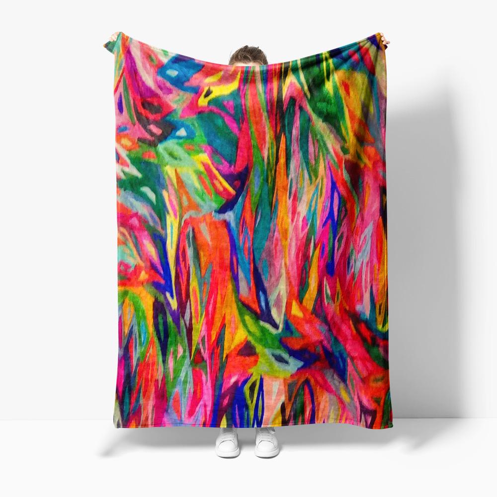 Vibrant Abstract Throw Blanket Colorful Acrylic Paint Splash Art Sofa Bed Decorative Warm Fuzzy Blanket 75x90cm