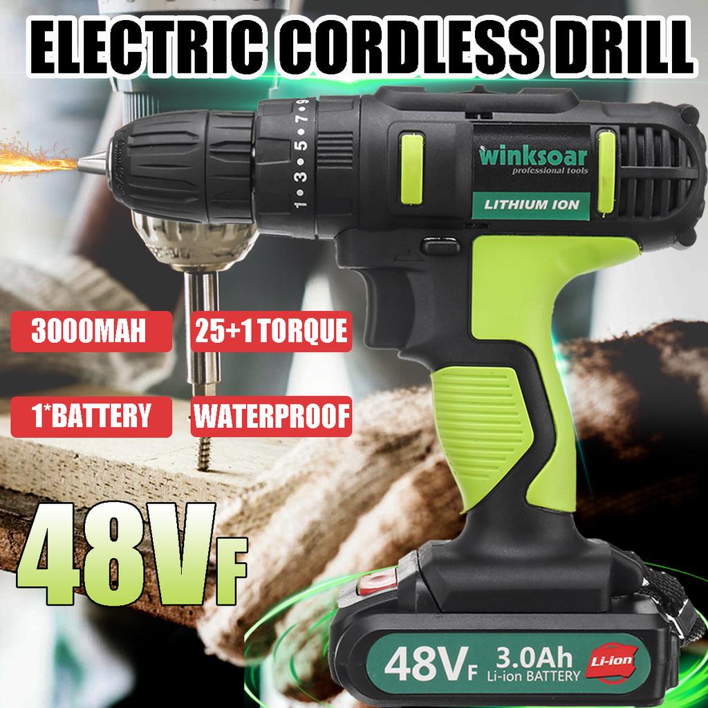 2 in 1 Portable Cordless Impact Drill LED Electric Driver Kit Tool