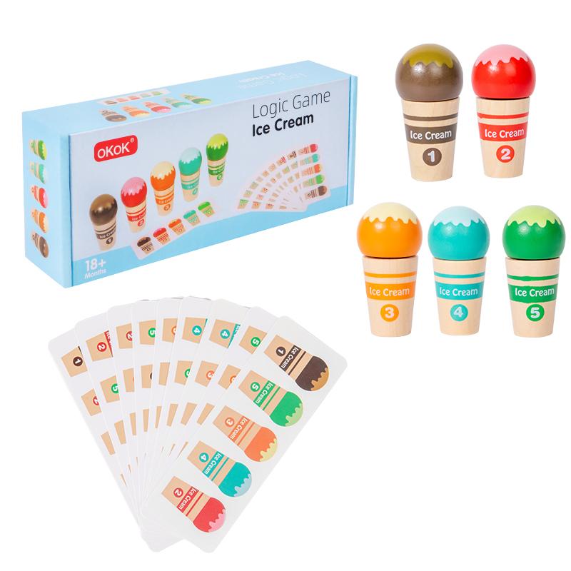

Деревянные игрушки Монтессори, цвет мороженого, сопоставление форм, игрушки для раннего обучения и развития, с карточками с узорами и прочной липучкой