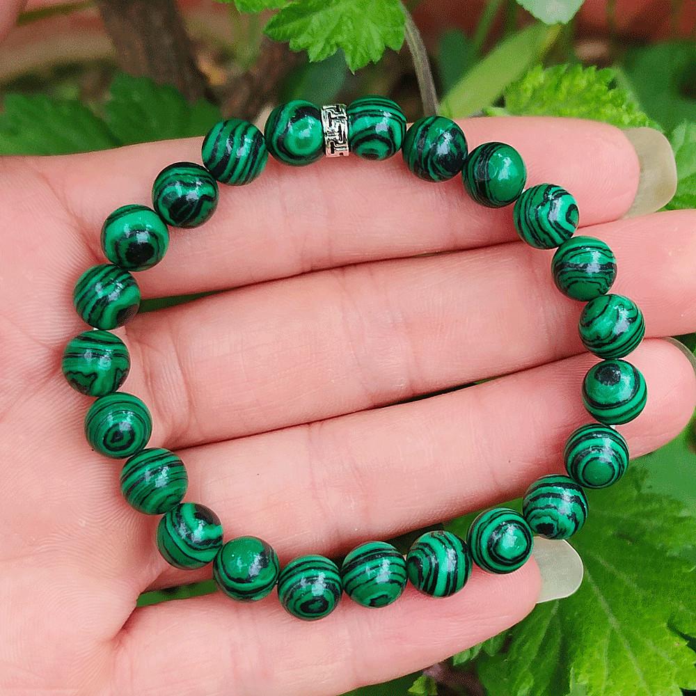 Handmade Purple Natural Malachite and Crystal Beaded Bracelet 8MM