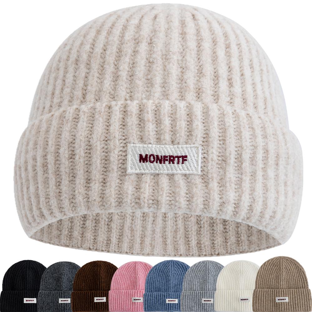 New Style Slouchy Hats Beanie Hats Winter Cap Y2K Warm Cap For Women Solid Color MONFRTF Letter Winter Knitted Girl Hats