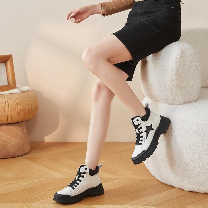 Spring Autumn Genuine Leather Shoes Women Ankle Boots Fashion Brand Ladies Shoes Single Botas Thick Sole 4.5cm