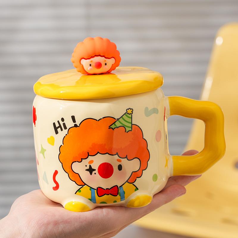 Creative Ins Style Clown Ceramic Cup with Lid Home Office Couple Water Cup High Precision Soft Gift Mug
