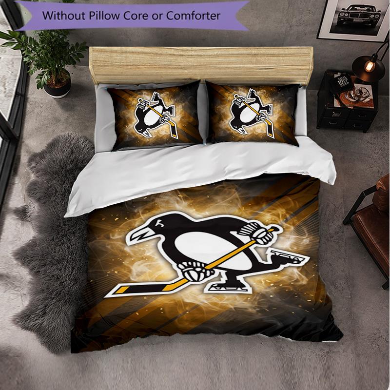 Pittsburgh Penguins Pattern Microfiber 3Pcs Bedding Set Decor Duvet Cover Set For Bedroom Home Use
