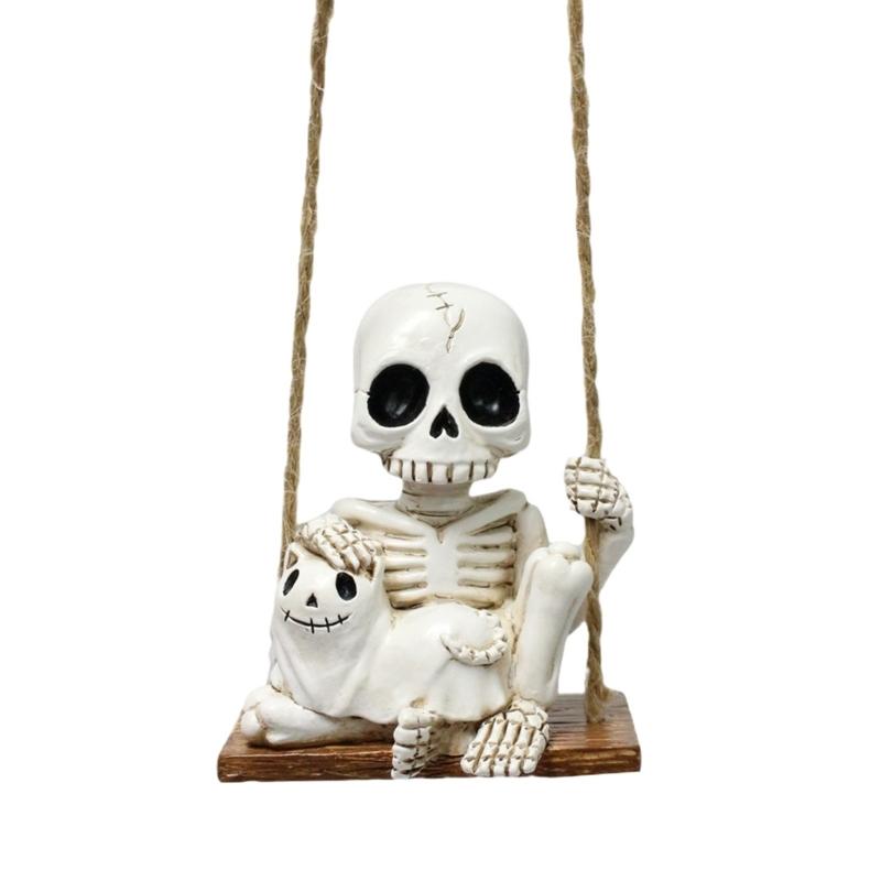 Halloween Hanging Decoration Skeleton Kitten Figure Resin Swing Ornament For Door Window Halloween Party Centerpieces